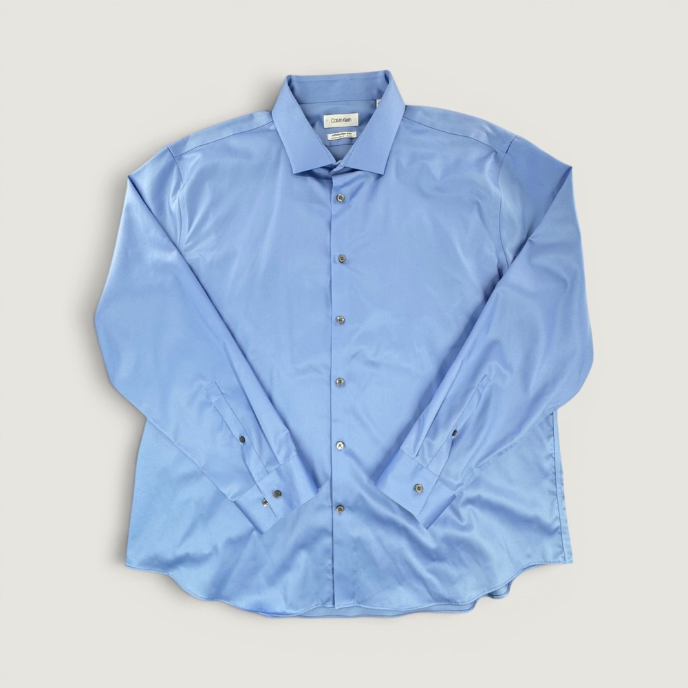 Calvin Klein Mens Infinite Non-Iron Extreme Slim Fit Blue Dress Shirt 18.5 34/35